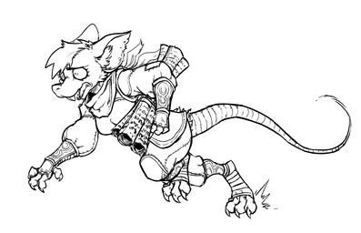 anthro breasts buckteeth claws clothed clothing digitigrade female fully_clothed hair inner_ear_fluff panicking running scarf scroll solo teeth tuft guoh mammal murid murine rat rodent digital_drawing_(artwork) digital_media_(artwork) hi_res monochrome