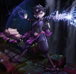 action_pose ambiguous_gender anthro avian_feet beak biped black_body black_feathers book bottomwear bracelet breasts circlet claws clothed clothing crop_top duo eyebrows eyeshadow feathers female female_focus feral fight gloves_(marking) jewelry magic magic_user makeup markings midriff non-mammal_breasts pink_beak pink_bottomwear pink_clothing pink_crop_top pink_eyeshadow pink_shirt pink_shorts pink_skirt pink_topwear pose pupils quadruped red_eyes shirt shorts skirt slit_pupils small_breasts solo_focus standing topwear white_markings lily_(artist) lilybird avian bird monster 2026 absurd_res hi_res