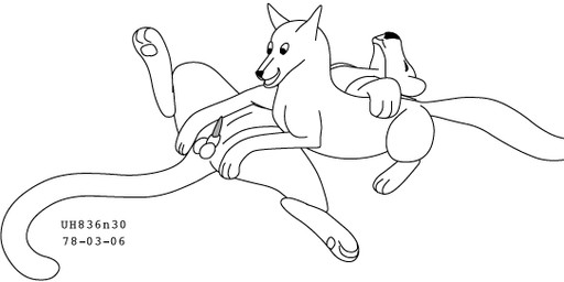 animal_genitalia balls duo erection feral forced fur genitals imminent_oral male male/male nude open_mouth penis sheath simple_background smile spread_legs spreading tail toony unconscious urbanhermit canid canine felid feline mammal 1978 20th_century ancient_art black_and_white dated monochrome