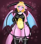 anthro blonde_hair blush clothing female front_view hair latex latex_clothing legwear navel nun_outfit solo tail thigh_highs whip wings yamiiill mythology lily_(lily960) dragon mythological_creature mythological_scalie scalie hi_res