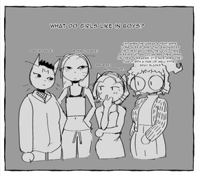 anthro big_breasts black_text border bottomwear bra breast_size_difference breasts cardigan closed_frown clothed clothed_anthro clothed_female clothing covering covering_mouth curly_hair dress eyewear female female_anthro fishnet_clothing fishnet_shirt fishnet_topwear frown glasses group hair hands_on_own_hips hoodie inner_monologue long_hair looking_aside looking_up medium_breasts midriff mouth_closed navel pants round_glasses shirt short_hair skirt small_breasts standing sweater sweatpants tank_top text thinking topwear underwear whiskers white_border matchattea dallas_(matchattea) simone_(matchattea) domestic_cat felid feline felis mammal english_text greyscale monochrome sketch