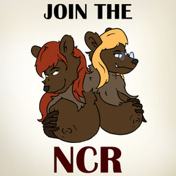 2_heads anthro blonde_hair breasts duo eyewear female glasses hair multi_head neck_tuft new_california_republic nipples red_hair simple_background smile solo tuft g472y fallout microsoft bear mammal two_headed_bear 1:1 hi_res