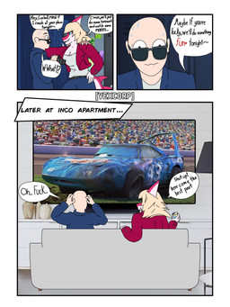 5_fingers anthro bald belt beverage_can blonde_hair blue_clothing blue_eyes blue_jacket blue_topwear bodily_fluids bone_frill bottomwear breasts camera cleavage clothed clothing denim denim_bottomwear denim_clothing dialogue duo electronics eyelashes eyewear female fingers frill_(anatomy) furniture hair holding_camera holding_object jacket jeans light-skinned_male light_body light_skin long_hair magenta_body magenta_scales male multicolored_body multicolored_scales on_sofa pants red_clothing red_jacket red_topwear scales sitting sitting_on_sofa smile snout sofa sunglasses sweat sweatdrop television text topwear two_tone_body two_tone_scales watching_movie white_body white_scales vexcorp cars_(disney) cavemanon_studios disney i_wani_hug_that_gator pixar inco_(iwhtg) mia_moretti strip_weathers dinosaur hadrosaurid human mammal ornithischian ornithopod parasaurolophus prehistoric_species reptile scalie 2026 absurd_res artist_name comic english_text hi_res watermark