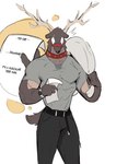 anthro bag belt biceps clock collar eye_scar facial_scar holidays horn list male muscular muscular_male scar simple_background solo watch white_background wolfanine christmas deer mammal new_world_deer reindeer hi_res