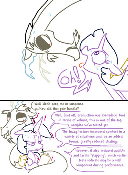 bodily_fluids dialogue feathered_wings feathers female fur hair horn male purple_body purple_feathers science sweat text wide_eyed wings the_weaver friendship_is_magic hasbro my_little_pony mythology discord_(mlp) twilight_sparkle_(mlp) chimera draconequus equid equine mammal mythological_creature mythological_equine winged_unicorn 2013 comic english_text