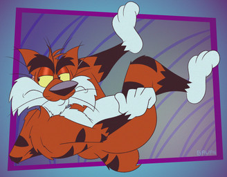 3_toes 4_fingers abstract_background annoyed anthro arched_foot arm_tuft back_muscles back_tuft belly bent_legs big_belly big_butt biped black_eyebrows black_nose black_stripes bubble_butt butt casual_nudity cheek_tuft chest_tuft chin_tuft curling_toes curvy_figure ears_outwards eyebrows facial_tuft feet fingers fluffy fluffy_chest frown fur furrowed_eyebrows glancing_back gloves_(marking) half-closed_eyes head_tuft humanoid_feet humanoid_hands humanoid_heel leg_markings legs_up lines_drawn looking_aside looking_aside_at_partner looking_at_viewer looking_back looking_back_at_viewer lying male markings multicolored_body multicolored_fur narrowed_eyes nude on_back orange_body orange_fur pivoted_ears plantigrade pose raised_foot rear_view scut_tail short_tail shoulder_blades shoulder_tuft slightly_chubby slightly_chubby_anthro slightly_chubby_male small_tail socks_(marking) solo spine striped_body striped_fur striped_markings striped_tail stripes tail tail_between_buttocks tail_markings thick_calves thick_eyebrows thick_thighs toes tuft two_tone_body two_tone_fur whiskers white_belly white_body white_feet white_fur white_hands wide_hips yellow_sclera gavanzude adventures_from_the_book_of_virtues pbs socrates_the_bobcat bobcat felid feline lynx mammal 2026 alternate_version_at_paywall colored digital_drawing_(artwork) digital_media_(artwork) flat_colors hi_res pinup signature