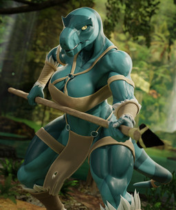 anthro bodily_fluids bottomwear breasts clothing female loincloth melee_weapon muscular muscular_female polearm solo spear sweat weapon calliopestarre connivingrat chocoscorner_(modeler) primal_(series) fang_(primal) dinosaur prehistoric_species reptile saurischian scalie theropod tyrannosaurid tyrannosauroid tyrannosaurus tyrannosaurus_rex 3d_(artwork) digital_media_(artwork) hi_res