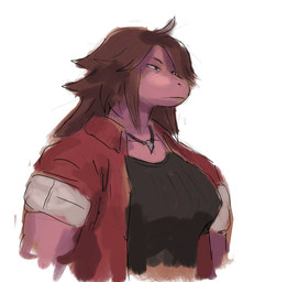 ahoge anthro bangs big_breasts breasts brown_hair clothed clothing female hair jacket jewelry necklace non-mammal_breasts open_clothing open_jacket open_topwear purple_body purple_scales scales shark_tooth_necklace shirt simple_background solo t-shirt tear_trough topwear white_background redustheriotact deltarune undertale_(series) susie_(deltarune) reptile scalie 2026 hi_res sketch