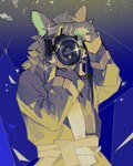 anthro camera fur grey_body grey_fur holding_camera holding_object looking_at_viewer male photographer solo viosgit canid canine canis mammal wolf 2022 digital_media_(artwork) digital_painting_(artwork) hi_res