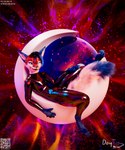 anthro black_latex blue_body blue_fur bodysuit claws clothing colored_fur fluffy fluffy_tail fur latex logo_background male particle_physics particles paws pose posed red_body red_fur sitting skinsuit solo space tail tight_clothing daytia c4d canid canine fox mammal rexouium 3d_(artwork) cinema_4d_(artwork) digital_media_(artwork) hi_res