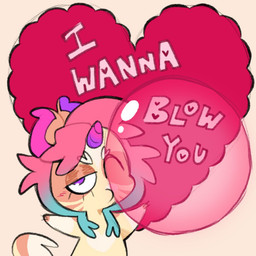ambiguous_gender anthro arms_out bubble_gum gradient_hair hair heart_symbol holidays horn looking_at_viewer multicolored_ears one_eye_closed requesting sex_request solo valentine's_day_card wink winking_at_viewer hornigabl valentine's_day gab_(hornigabl) hybrid 1:1 2025