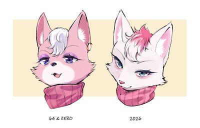 anthro blue_eyes clothing comparison ear_piercing ear_ring eyeshadow female fur kemono makeup piercing pink_body pink_fur redesign ring_piercing simple_background smile sweater topwear turtleneck white_body white_fur year namagakiokami nintendo star_fox star_fox_(2026) katt_monroe domestic_cat felid feline felis mammal 2026 headshot_portrait hi_res portrait