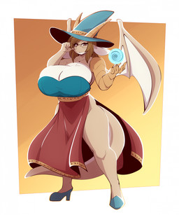 anthro big_breasts breasts clothing curvy_figure eyewear female glasses hat headgear headwear hourglass_figure huge_breasts magic magic_user solo witch_hat gin-blade kobold scalie hi_res