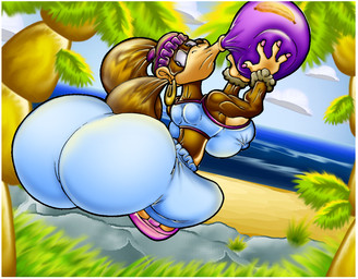 anthro balloon big_breasts big_butt border breasts butt female huge_butt inflatable inflation looking_back outside rear_view simple_background solo white_border virus-20 donkey_kong_(series) nintendo tiny_kong haplorhine mammal monkey primate 2015