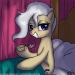 1:1 2011 bed bed_sheet bedding blue_eyes cutie_mark earth_pony equid equine eyewear female feral friendship_is_magic furniture glasses grey_hair hair hasbro holding_eyewear holding_object horse inside john_joseco looking_at_viewer mammal mayor_mare_(mlp) my_little_pony on_bed pillow pony sitting smile solo under_covers