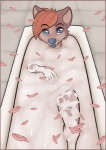 ambiguous_gender anthro bath bodily_fluids border cum cum_bath excessive_cum excessive_genital_fluids female genital_fluids looking_at_viewer nude partially_submerged petals red_border solo tongue tongue_out young young_anthro vannie vannie_(character) canid canine canis domestic_dog mammal hi_res