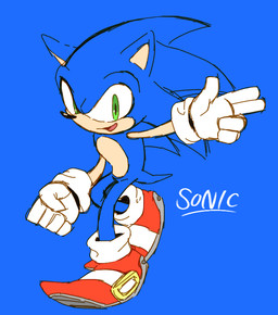 anthro biped blue_background blue_body blue_fur clothing footwear front_view fur gesture gloves green_eyes hand_gesture handwear male open_mouth open_smile pointing pose shoes short_tail simple_background smile sneakers solo standing tail text three-quarter_view pokunchan sega sonic_the_hedgehog_(series) sonic_the_hedgehog eulipotyphlan hedgehog mammal 2013 character_name digital_drawing_(artwork) digital_media_(artwork) full-length_portrait portrait