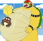 anthro belly big_belly duo hair hand_on_belly horn imminent_vore inhale male male_pred muscular muscular_male open_mouth red_hair sharp_teeth shell spikes suction teeth tongue vacuum_vore vore hidi mario_bros nintendo bowser goomba koopa reptile scalie turtle absurd_res hi_res