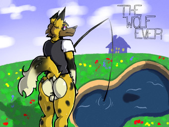 anthro backsack balls bodily_fluids bottomless brown_body brown_fur brown_spots building butt butt_tuft clothed clothing cloud day facial_tuft fishing fishing_rod flower fur genitals grass head_tuft house leg_tuft looking_back male nude outside plant pointy_ears pond purple_eyelids rear_view shirt sky solo spots standing sweat tail tail_tuft topwear tuft water yellow_body yellow_fur thewolfever animal_crossing nintendo kyle_(animal_crossing) canid canine canis mammal wolf 2025 digital_drawing_(artwork) digital_media_(artwork) hi_res