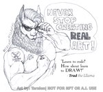 ai_generated_media_(subject) anthro eyewear fur male muscular nft rant solo sunglasses swag tattoo text wool_(fur) taralen deviantart deviantart:dreamup dreamupllamas camelid llama mammal english_text hi_res traditional_media_(artwork)