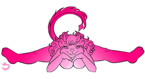 anthro biped breasts fangs female flexible gradient horn looking_at_viewer lying nude on_front raised_tail simple_background solo splits spread_legs spreading tail teeth vector shammyshan unknown_species digital_media_(artwork) monochrome