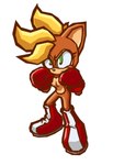 anthro blonde_hair boots boxing_gloves breasts brown_body brown_fur casual_nudity clothing determined female footwear fur green_eyes hair handwear mohawk pixelated shoes smile smirk thenovika sonic_battle cinnamon_the_bandicoot fan_character bandicoot mammal marsupial hi_res