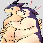 anthro belly blush duo fupa groping_belly heart_symbol hug lidded_eyes male male/male moobs navel nude overweight overweight_male gyorai_sarapao nintendo pokemon generation_2_pokemon generation_8_pokemon hisuian_form hisuian_typhlosion pokemon_(species) regional_form_(pokemon) typhlosion 1:1 hi_res