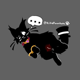 :< anus black_body black_fur black_top_hat blush bodily_fluids body_blush clothing collar cuff_(restraint) ear_tuft ellipsis female feral fluffy fluffy_tail fur genitals grey_background handcuffs hat headgear headwear lying metal_cuffs multicolored_body on_side red_blush red_collar restraints simple_background slightly_chubby solo sweat tail text thought_bubble toony top_hat tuft two_tone_body vulva vulva_blush white_blush white_body white_fur worried_look kits4kats cottonshade felid feline felis mammal 1:1 2026 artist_name low_res signature