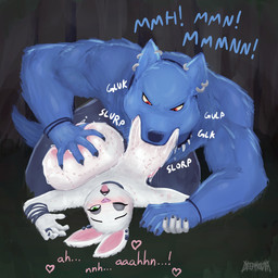 anthro big_breasts bite bite_mark bite_mark_on_breast black_nails blush bracelet breast_bite breast_grab breast_in_mouth breast_play breast_squeeze breast_suck breasts choker colored_nails duo ear_piercing ear_ring female forest green_eyes grey_hair hair hand_holding hand_on_breast heart_symbol huge_breasts jewelry lying male moan muscular muscular_male nails narrowed_eyes necklace night on_ground one_eye_closed piercing pinned plant predator/prey red_eyes reverse_forced_breastfeeding ring ring_piercing rough_sex sex sound_effects squeezing sucking tongue tongue_out tooth_necklace tree vowelless vowelless_sound_effect white_hair deepmovth snowe canid canine canis lagomorph leporid mammal rabbit wolf 1:1 hi_res