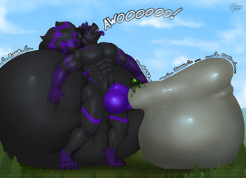 4_toes 5_fingers anal anal_penetration animal_genitalia animal_penis anthro anthro_on_anthro anthro_penetrated anthro_penetrating anthro_penetrating_anthro balls big_balls black_balls black_claws black_hair black_nose bodily_fluids canine_genitalia canine_penis claws cloud cum cum_ballooning cum_inflation cum_inside day dipstick_tail duo eyebrows feet fingers forest fur genital_fluids genitals gloves_(marking) hair hand_on_balls huge_balls hyper hyper_balls hyper_genitalia inflation jet_bulge knot knotted_penis larger_male leg_markings living_condom macro male male/male male_penetrated male_penetrating male_penetrating_male markings multicolored_body multicolored_fur muscular muscular_anthro muscular_male navel outside penetration penile penile_penetration penis penis_in_ass plant purple_eyebrows purple_penis sex size_difference smaller_male socks_(marking) stripes tail tail_markings toes tree friztwolf silver_fang_(furry1997) canid canine canis fox mammal wolf hi_res shaded