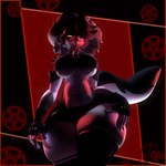 anthro big_breasts black_bottomwear black_clothing black_gloves black_handwear black_legwear black_shorts black_thigh_highs bottomwear breasts clothing collar crop_top facial_piercing female fingerless_gloves gloves glowing glowing_eyes grey_clothing grey_shirt grey_topwear hair hair_over_eye hand_on_leg hand_on_own_leg hand_on_own_thigh hand_on_thigh handwear legwear lip_piercing long_hair looking_at_viewer looking_down looking_down_at_viewer low-angle_view midriff occult_symbol pentagram piercing red_sclera sharp_teeth shirt shorts skindentation solo spiked_collar spikes symbol tail teeth thick_thighs thigh_highs topwear under_boob wide_hips darkytherabbit cryptiacurves_(modeler) helluva_boss mythology loona_(helluva_boss) canid canid_demon canine demon hellhound mammal mythological_canine mythological_creature 3d_(artwork) absurd_res digital_media_(artwork) hi_res watermark