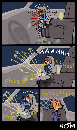 4_fingers anthro barefoot belly belt beverage_bottle bladder_bulge blush blushing_profusely bodily_fluids bottle bottomwear bottomwear_down buckteeth car_window clothed clothing container crossed_arms cup_holder desperation dialogue ears_down excessive_urine feet female female_anthro fingers genital_fluids gloves_(marking) grabbing_chair green_eyes grey_body hand_on_mouth leg_markings long_ears male male_anthro markings necktie night omorashi orange_body panties pants pants_down partially_clothed peeing peeing_everywhere pissplosion_(peeing) pivoted_ears police police_uniform police_vehicle psssh screaming scut_tail shaking shirt_collar short_tail socks_(marking) steering_wheel sweat tail tears tears_of_desperation teeth text tipped_ears toes trembling underwear uniform urine urine_drip urine_everywhere urine_in_bottle urine_on_ground utility_belt vehicle wet_floor wetting bombality disney zootopia judy_hopps nick_wilde canid canine european_rabbit fox lagomorph leporid mammal oryctolagus rabbit red_fox true_fox 2024 comic english_text hi_res