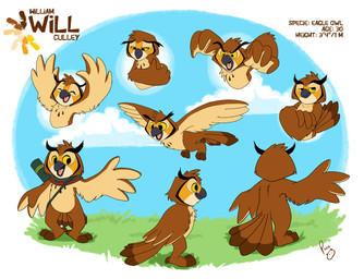 anthro brown_body brown_feathers eyes_closed feathers front_view logo male male_anthro no_sclera nude open_mouth open_smile pink_tongue rear_view side_view smile solo standing tan_body tan_feathers text tongue yellow_eyes pandapaco will_(brassgriffon) avian bird owl artist_logo english_text hi_res model_sheet signature