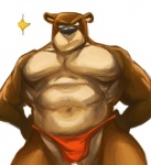 abs anthro bear biceps biped brown_body brown_fur bulge clothed clothing fur gingertail green_eyes looking_at_viewer male mammal muscular muscular_anthro muscular_male pecs pose solo speedo standing stocky swimwear thong topless underwear