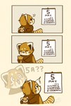 biped black_eyes brown_body calendar chibi dot_eyes feral kemono plushie question_mark simple_eyes solo surprised shi_nominmin ailurid mammal red_panda 2025 comic hi_res