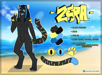 anthro beach black_body black_fur black_nose dipstick_tail fur humanoid_hands male markings multicolored_body multicolored_fur striped_body striped_fur striped_markings striped_tail stripes tail tail_markings codyf0xx zera_(character) felid feline mammal pantherine model_sheet