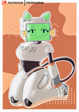 3_toes :3 abstract_background anthro bedroom_eyes blush blush_lines brown_background cable_tail fake_whiskers feet female for_a_head glistening glistening_body green_face green_inner_ear grey_body hand_on_ankle hand_on_leg kneeling looking_at_viewer machine metallic_body name_tag narrowed_eyes noseless patreon_logo post-it_note print_armor screen screen_face seductive segmented_abdomen segmented_fingers simple_background solo text thick_thighs thin_arms toes white_body twinklybun patreon pur_03 domestic_cat felid feline felis mammal object_head robot robot_anthro screen_head 2025 absurd_res artist_name full-length_portrait hi_res portrait shaded