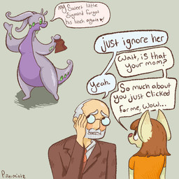 beard brown_hair clothing emanata embarrassed eyewear facial_hair female glasses green_eyes group hair humor lunch male mouse_ears mouse_tail pipermintz purple_body size_difference suit surprised text trio piper_paige nintendo pokemon sigmund_freud generation_6_pokemon goodra human mammal murid murine pokemon_(species) rodent 1:1 english_text hi_res meme mother_(lore) mother_and_child_(lore) mother_and_son_(lore) parent_(lore) parent_and_child_(lore) parent_and_son_(lore) son_(lore)