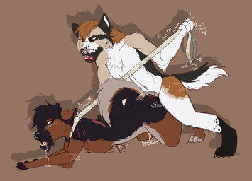 anthro bdsm bite bite_mark blood blood_in_mouth bodily_fluids collar cum cum_inside dominant duo female genital_fluids leash leashed_collar male male/female shoulder_bite submissive clair_stilinski canid canine canis domestic_dog mammal