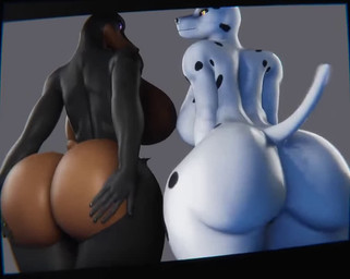 anthro back_boob big_breasts big_butt black_body black_spots bouncing_butt breasts brown_body butt butt_grab curvy_figure duo female fur fur_markings glowing glowing_eyes hand_on_butt hand_on_own_butt huge_breasts huge_butt looking_at_viewer looking_back looking_back_at_viewer markings multicolored_body multicolored_fur nipples nude presenting presenting_hindquarters purple_eyes rear_view shaking_butt short_tail spots tail tail_motion tailwag thick_thighs two_tone_body two_tone_fur white_body white_fur wide_hips yellow_eyes xlkev dally_(xlkev) shia_(xlkev) canid canine canis dalmatian dobermann domestic_dog mammal pinscher 3d_(artwork) 3d_animation animated digital_media_(artwork) no_sound short_playtime video