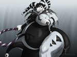 anthro bell belly big_belly big_breasts breasts clothing curvy_figure eclipse_shotel female fool's_hat harlequin hat headgear headwear huge_belly huge_breasts jester pregnant pregnant_anthro pregnant_female shotel solo voluptuous weapon whip covenant_(artist) juno_eclipse_(covenant) hyena mammal hi_res monochrome