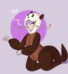 anthro blush clothing cosplay costume female onesie red_eyes silly simple_background solo kitsunekotaro nintendo pokemon shoa_mien generation_5_pokemon mammal mienshao mustelid otter pokemon_(species)