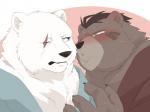 anthro black_nose blue_eyes blush brown_body brown_eyes brown_fur brown_hair duo eye_scar facial_scar fingers fur hair male male/male scar white_body white_fur 00makumakuma00 kumao sdorica crushfang_(sdorica_sunset) dagger_(sdorica_sunset) bear mammal polar_bear ursine 2019 4:3 hi_res