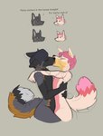 2021 anthro banoncat canid canine dialogue duo eyes_closed fox french_kissing fur hair hi_res hug hugging_another kissing male male/male mammal meme multicolored_body multicolored_fur nude party_rockers pink_hair raised_tail simple_background tail