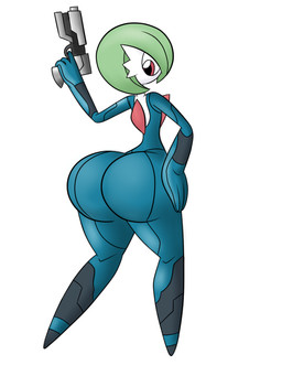 big_butt bubble_butt butt butt_focus chest_spike clothing cosplay featureless_feet feet female green_hair gun hair hand_on_butt holding_gun holding_object holding_ranged_weapon holding_weapon huge_butt looking_at_own_butt not_furry paralyzer ranged_weapon red_eyes simple_background skinsuit solo spikes spikes_(anatomy) tight_clothing weapon white_background white_body zero_suit hyperflannel metroid nintendo pokemon gardevoir generation_3_pokemon humanoid pokemon_(species) 2017 digital_drawing_(artwork) digital_media_(artwork) full-length_portrait portrait