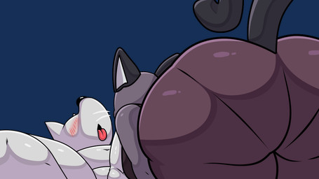 anthro big_butt big_tail black_ears black_tail breasts butt clothed clothing curvy_figure duo feline_tail fellatio female fur furgrey_body green_eyes grey_body grey_fur hourglass_figure huge_butt huge_hips hyper hyper_hips looking_at_another male male/female oral penile sex small_waist sucking tail thick_thighs tongue white_body white_fur wide_hips 24framespersecond skay_smidyth_samuel anonymous_character cathy_smith canid canine canis domestic_cat domestic_dog felid feline felis mammal animated