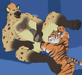 anal anal_fisting anal_penetration anthro anus balls body_hair chest_hair claws duo fangs fisting flexing foreskin genitals hairy humanoid_genitalia humanoid_penis long_foreskin male male/male nipples nude pawpads paws penetration penis pubes puffy_anus smile spots stripes teeth unretracted_foreskin scruffymusk drakirion rosco_(scruffymusk) felid hyena mammal pantherine spotted_hyena tiger