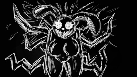anthro black_background black_body female rabbit_ears simple_background solo tentacles white_eyes lunnybunny19 hate_(lunnybunny19) humanoid lagomorph leporid mammal rabbit symbiote 16:9 monochrome sketch widescreen