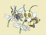 antennae_(anatomy) arthropod_abdomen black_stripes daisy_(flower) drinking_straw female flower plant proboscis_(anatomy) simple_background stinger stripes wings yellow_background yellow_body kumoketu bug_fables moonsprout_games vi_(bug_fables) arthropod bee hymenopteran insect 2022 digital_media_(artwork)