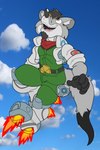 anthro boots clothing facial_hair flying footwear fur grey_body grey_fur hi_res how-did-we-get-here male mammal mustelid musteline rick_whitechest rocket_boots silver_boots sky skyscape solo star_fox_zero true_musteline weasel
